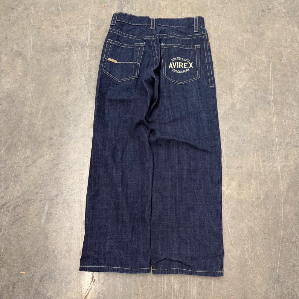 Avirex Y2K Baggy Blue Denim Jeans Mens 30x32 Wide Leg Hip Hop Streetwear Indigo
